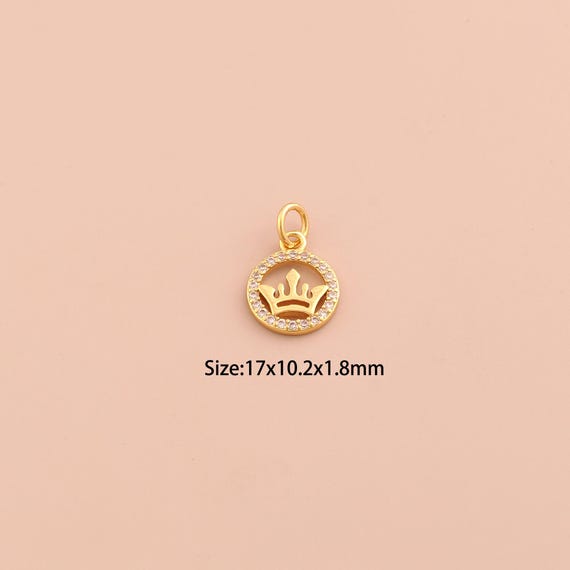 18K Gold Crown Charms,CZ Pave Crown Charms Pendants,Crown Charm for DIY Jewelry Making Supply