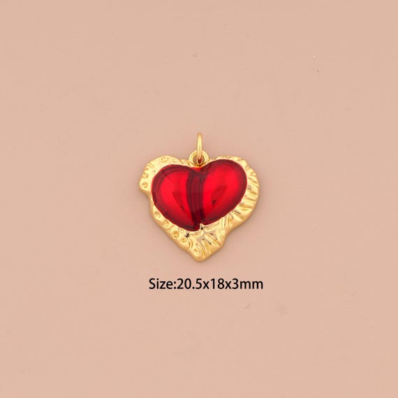 18K Gold Heart Pendant,Enamel Heart Charm,Heart Charm, DIY Jewelry Supplies
