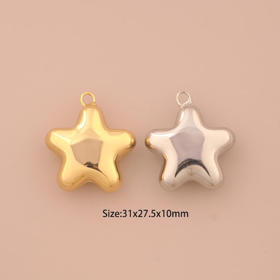 18K Gold Puffed Star Charms,Puffed Star Charms Pendants,Puffed Star Charm for DIY Jewelry Making Supply