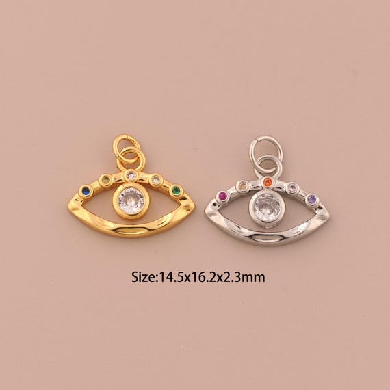 18K Gold Evil Eye Charms,CZ Pave Devil Eye Charms Pendants,Eye Charm for DIY Jewelry Making Supply