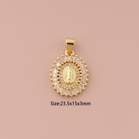 18K Gold Virgin Mary Charms,CZ Pave Religious Charms Pendants,Catholic Charm for DIY Jewelry Making Supply