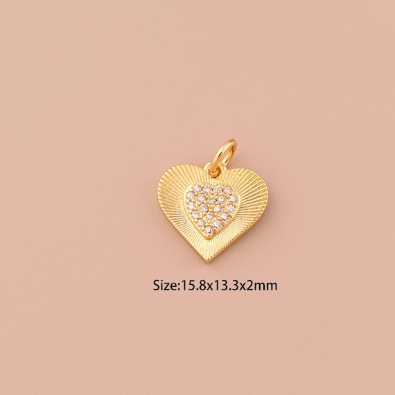 18K Gold Heart Charms,CZ Pave Minimalist Charms Pendants,Heart Charm for DIY Jewelry Making Supply