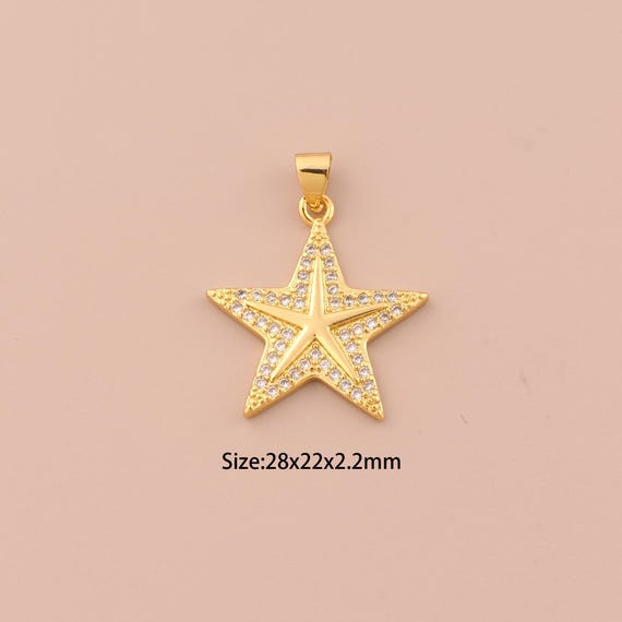 18K Gold Star Charms,CZ Pave Celestial Charms Pendants,Star Charm for DIY Jewelry Making Supply
