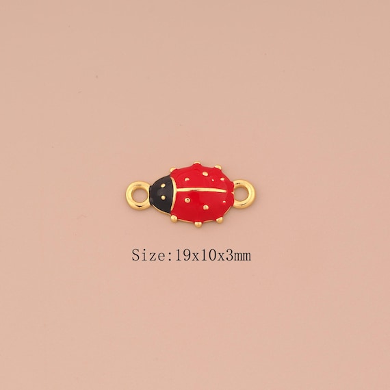 18K Gold Enamel Ladybug Connector,Insect Connector Charms,Ladybug Connector for DIY Jewelry Making Supply