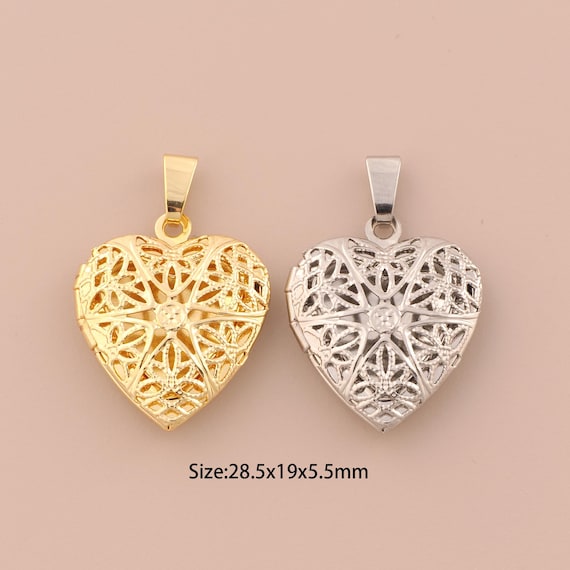 18K Gold Heart Charms,Photo Frame Charms Pendants,Heart Charm for DIY Jewelry Making Supply