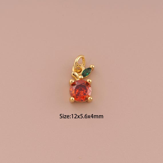 18K Gold Orange Charms,CZ Pave Minimalist Charms Pendants,Fruit Charm for DIY Jewelry Making Supply