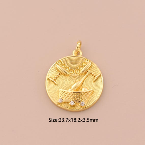 18K Gold Wine Set Charms,CZ Pave Round Charms Pendants,Wine Set Charm for DIY Jewelry Making Supply