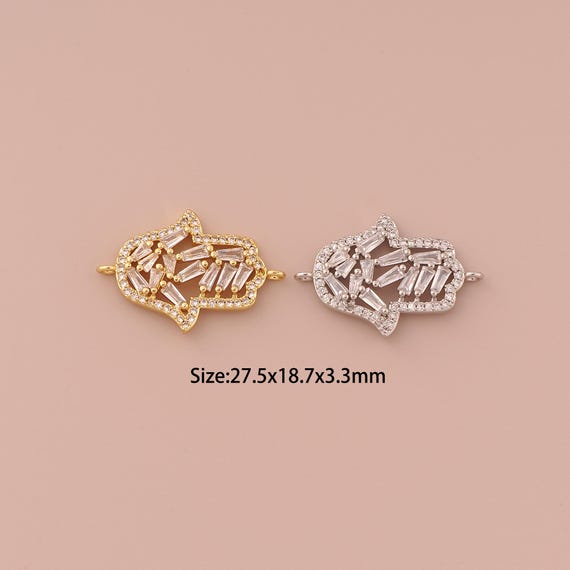 18K Gold Hamsa Connector,CZ Pave Minimalist Connector Charms,Fatima Connector for DIY Jewelry Making Supply