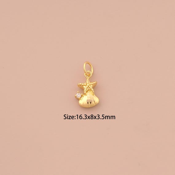 18K Gold Shell Charms,CZ Pave Starfish Charms Pendants,Oyster Charm for DIY Jewelry Making Supply