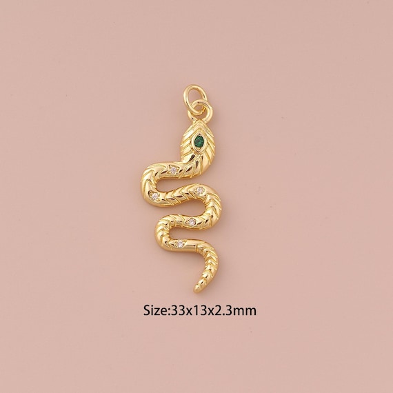 18K Gold Snake Charms,CZ Pave Minimalist Charms Pendants,Snake Charm for DIY Jewelry Making Supply