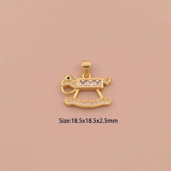 18K Gold Rocking Horse Charms,CZ Pave Horse Charms Pendants,Rocking Horse Charm for DIY Jewelry Making Supply