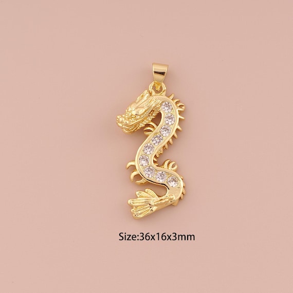 18K Gold Dragon Charms,CZ Pave Minimalist Charms Pendants,Dragon Charm for DIY Jewelry Making Supply