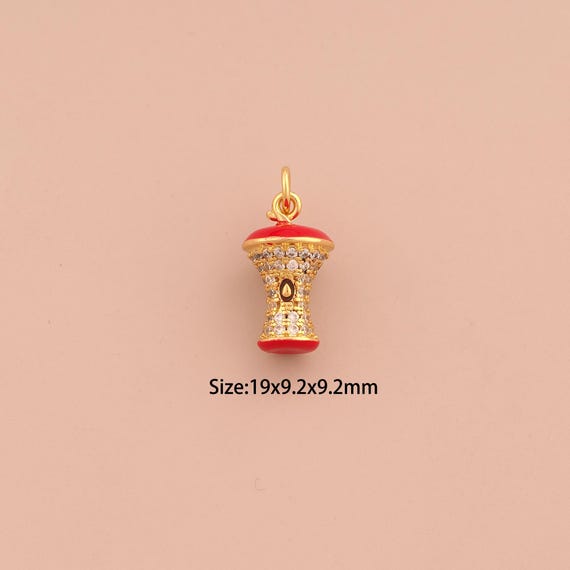 18K Gold Apple Charms,CZ Pave Apple Core Charms Pendants,Enamel Fruit Charm for DIY Jewelry Making Supply