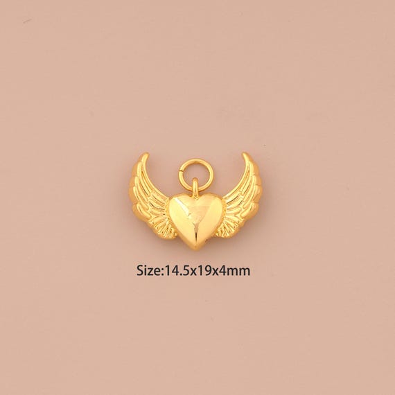 18K Gold Heart Charms,Love Charms Pendants,Angel Wings Charm for DIY Jewelry Making Supply