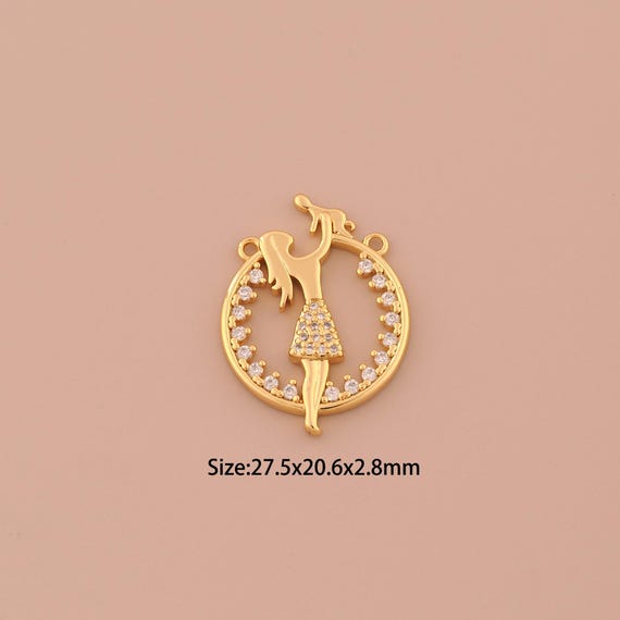 18K Gold Mom Child Charms,CZ Pave Parent Child Charms Pendants,Mother Child Charm for DIY Jewelry Making Supply