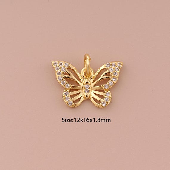 18K Gold Butterfly Charms,CZ Pave Minimalist Charms Pendants,Butterfly Charm for DIY Jewelry Making Supply