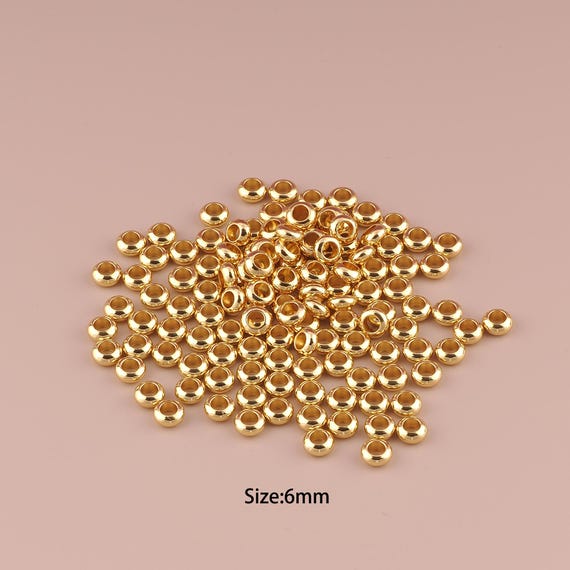 50 pcs 18K Gold Wheel Spacer Bead,Minimalist Bead,Round Flat Bead for DIY Jewelry Making Supply