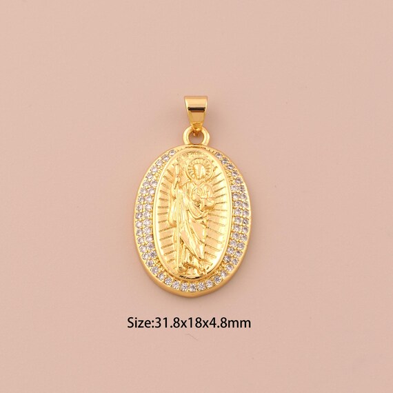 18K Gold St.Juda Charms,CZ Pave Religious Charms Pendants,Saint Jude Charm for DIY Jewelry Making Supply