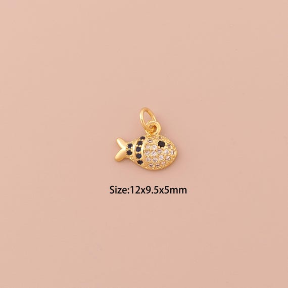 18K Gold Fish Charms,CZ Pave Minimalist Charms Pendants,Fish Charm for DIY Jewelry Making Supply