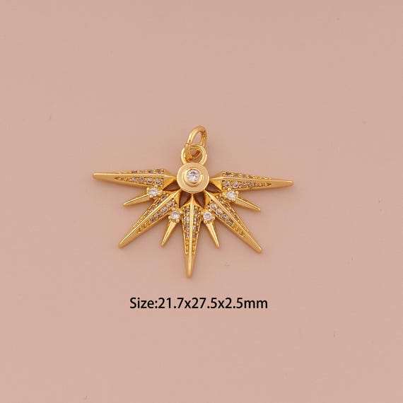 18K Gold Sun Charms,CZ Pave Minimalist Charms Pendants,Sun Charm for DIY Jewelry Making Supply