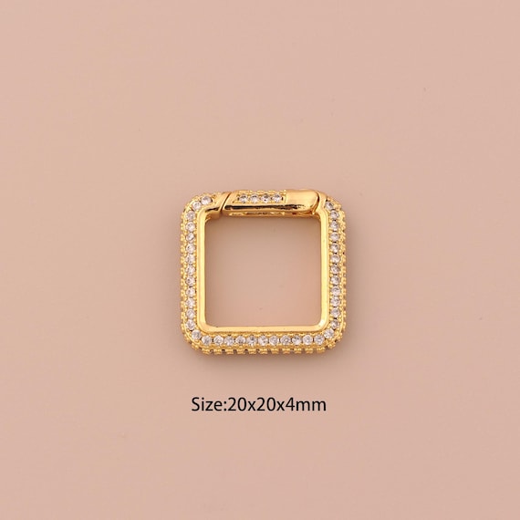 18K Gold Square Clasp,CZ Pave Snap Clasp,Push Door Clasp for DIY Jewelry Making Supply