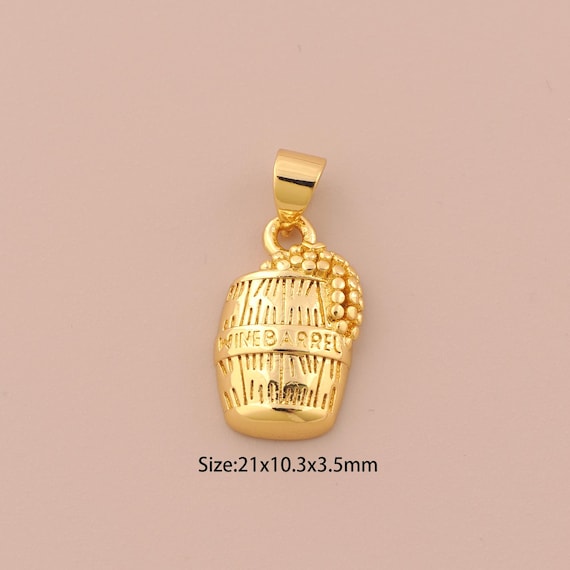 18K Gold Wine Barrel Charms,Wine Barrel Charms Pendants,Wine Barrel Charm for DIY Jewelry Making Supply