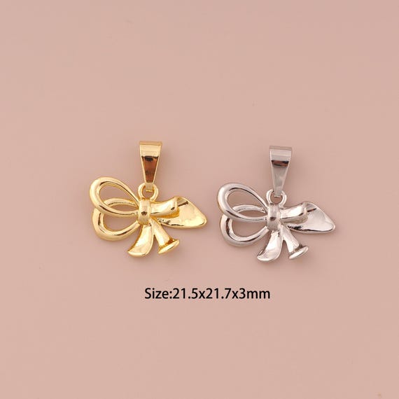 18K Gold Bow Charms,Minimalist Charms Pendants,Bow Charm for DIY Jewelry Making Supply