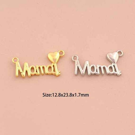 18K Gold MAMA Charms,Heart Charms Pendants,Letter Charm for DIY Jewelry Making Supply
