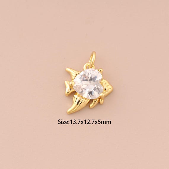 18K Gold Fish Charms,CZ Pave Minimalist Charms Pendants,Fish Charm for DIY Jewelry Making Supply