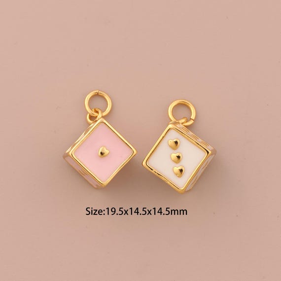 18K Gold Dice Charms,Enamel Square Charms Pendants,Dice Charm for DIY Jewelry Making Supply