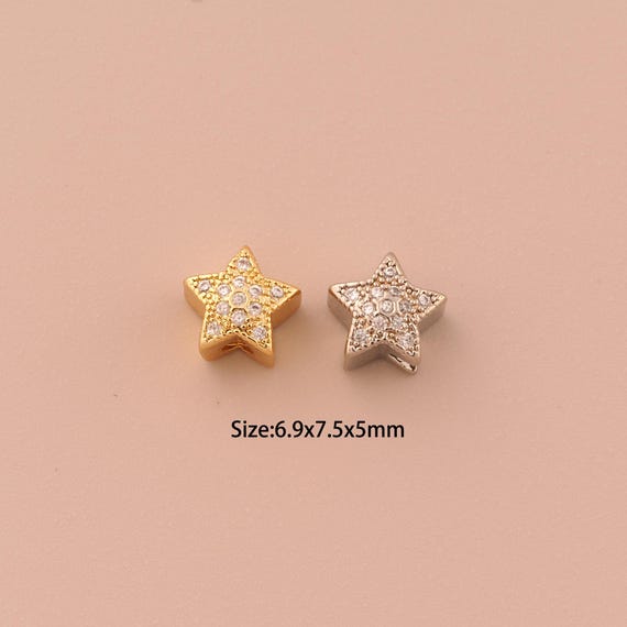18K Gold Star Spacer Bead,CZ Pave Minimalist Bead,Star Bead for DIY Jewelry Making Supply