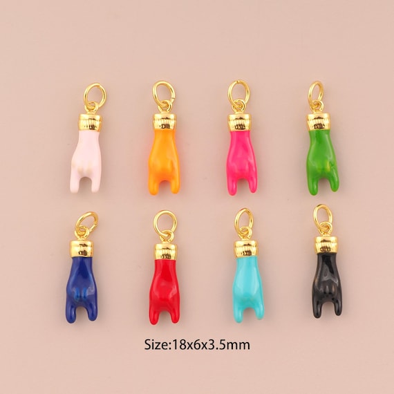 18K Gold Gesture Pendant,Rock Gesture Charm Enamel Charm Earrings Necklace for DIY Jewelry Making Supply