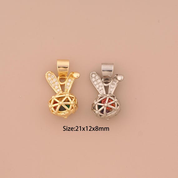 18K Gold Rabbit Charms,CZ Pave Animal Charms Pendants,Rabbit Charm for DIY Jewelry Making Supply