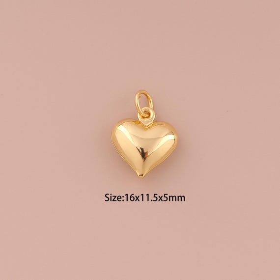 18K Gold Heart Charms,Minimalist Charms Pendants,Heart Charm for DIY Jewelry Making Supply