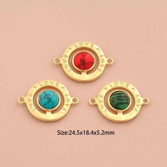 18K Gold LOVE Connector,Letter Connector Charms,Round Connector for DIY Jewelry Making Supply