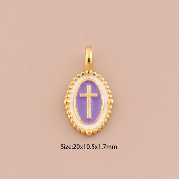 18K Gold Cross Charms,Enamel Religious Charms Pendants,Christian Charm for DIY Jewelry Making Supply