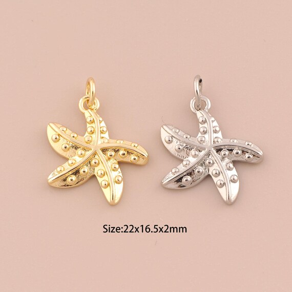 18K Gold Starfish Charms,Marine Life Charms Pendants,Minimalist Charm for DIY Jewelry Making Supply