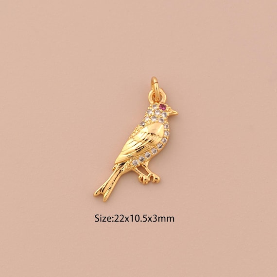 18K Gold Bird Charms,CZ Pave Animal Charms Pendants,Bird Charm for DIY Jewelry Making Supply