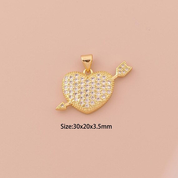 18K Gold Heart Charms,CZ Pave Minimalist Charms Pendants,Arrow Charm for DIY Jewelry Making Supply