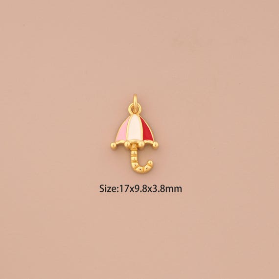 18K Gold Umbrella Charms,Enamel Umbrella Charms Pendants,Umbrella Charm for DIY Jewelry Making Supply