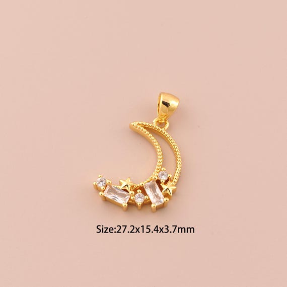 18K Gold Moon Charms,CZ Pave Star Charms Pendants,Crescent Moon Charm for DIY Jewelry Making Supply