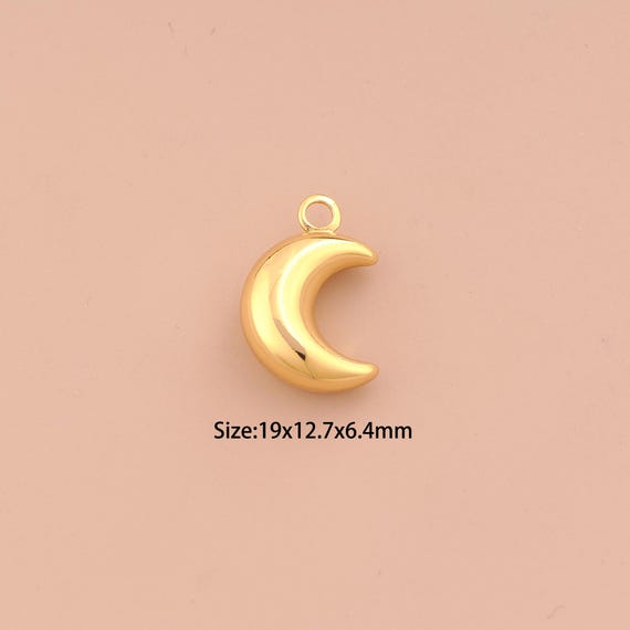 18K Gold Puffed Moon Charms,Celestial Charms Pendants,Crescent Moon Charm for DIY Jewelry Making Supply