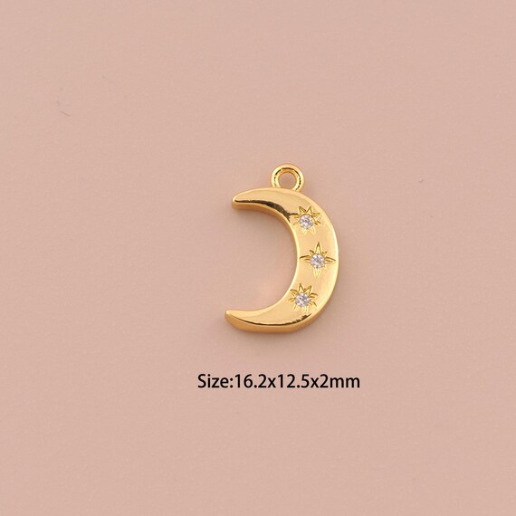 18K Gold Moon Charms,CZ Pave Celestial Charms Pendants,Star Charm for DIY Jewelry Making Supply