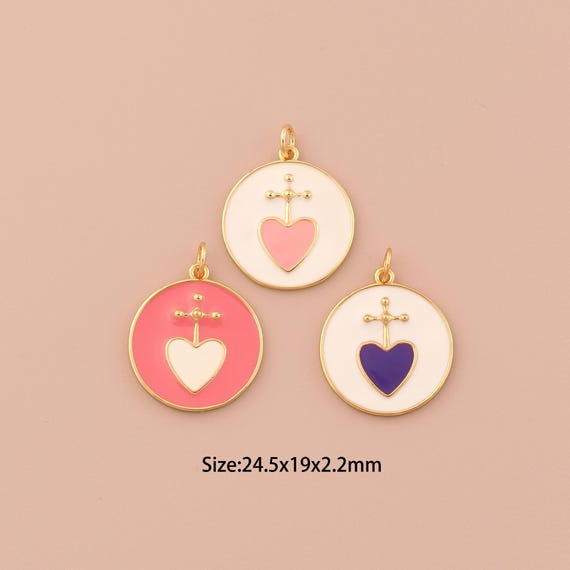 18K Gold Heart Charms,Enamel Minimalist Charms Pendants,Heart Charm for DIY Jewelry Making Supply