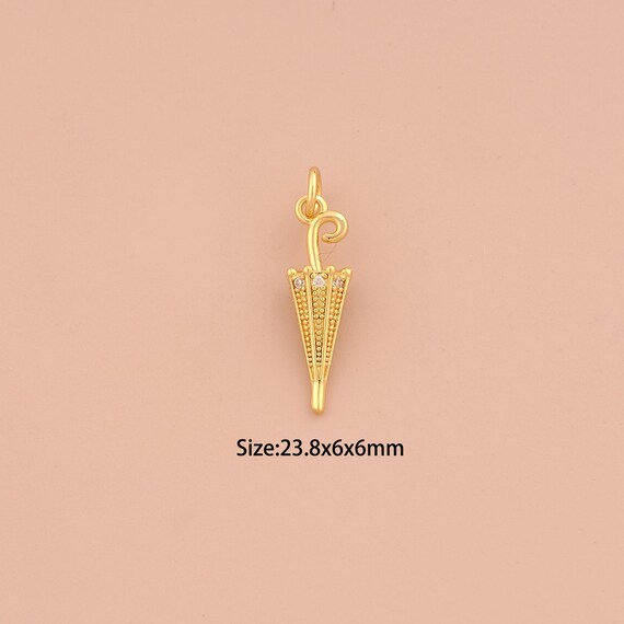 18K Gold Umbrella Charms,CZ Pave Umbrella Charms Pendants,Umbrella Charm for DIY Jewelry Making Supply