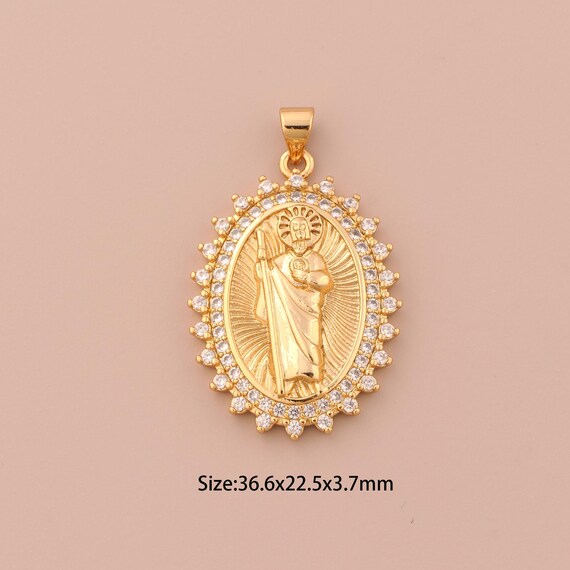 18K Gold St.Juda Charms,CZ Pave Religious Charms Pendants,Saint Jude Charm for DIY Jewelry Making Supply