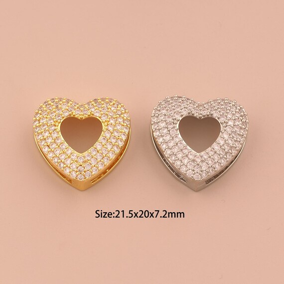 18K Gold Heart Spacer Bead,CZ Pave Love Bead,Heart Bead for DIY Jewelry Making Supply