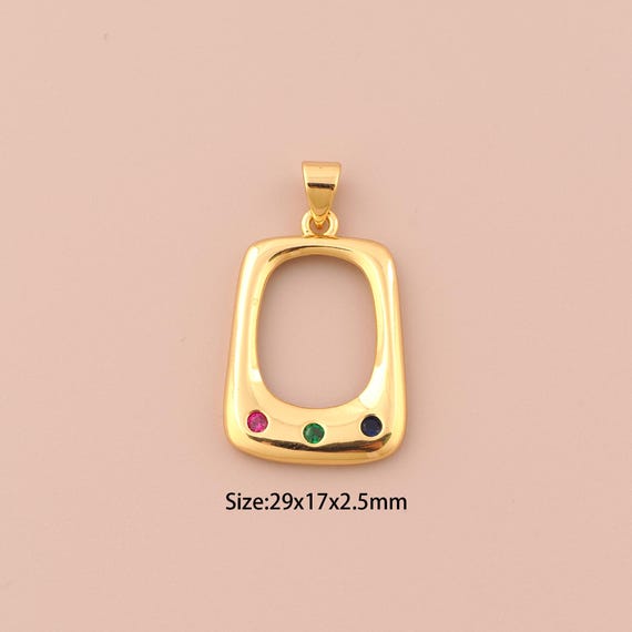 18K Gold Square Charms,CZ Pave Minimalist Charms Pendants,Square Hollow Charm for DIY Jewelry Making Supply