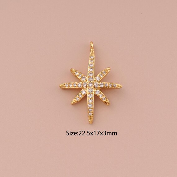 18K Gold Polaris Charms,CZ Pave Minimalist Charms Pendants,Polaris Charm for DIY Jewelry Making Supply