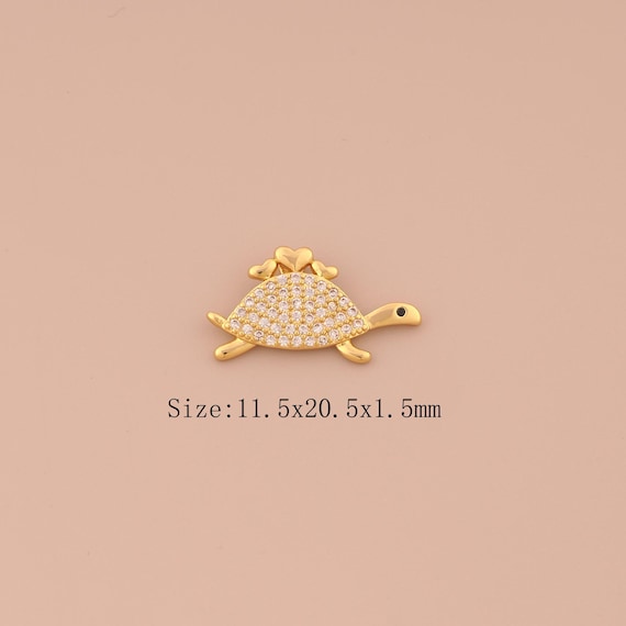 18K Gold Turtle Charms,CZ Pave Animal Charms Pendants,Heart Charm for DIY Jewelry Making Supply